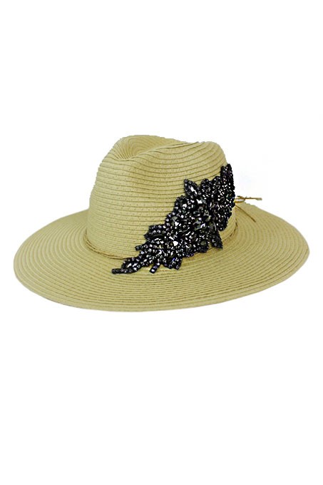 Crystal Bling Floral Design Panamanian Floppy Hat