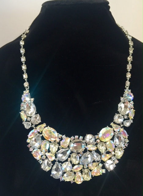 Rhinestone Crystal Necklace-Silver/Clear AB