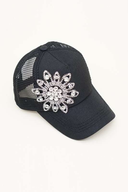Olive & Pique Bling Floral Black Trucker Hat