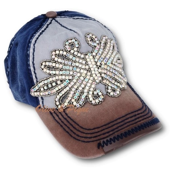 Iridescent Olive & Pique Bling Winged Contrast Base Ball Hat