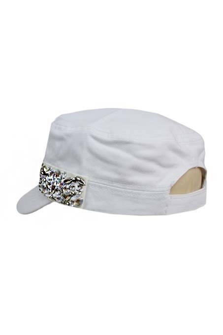 Bling Rhinestone Crystal Band White Cadet Hat