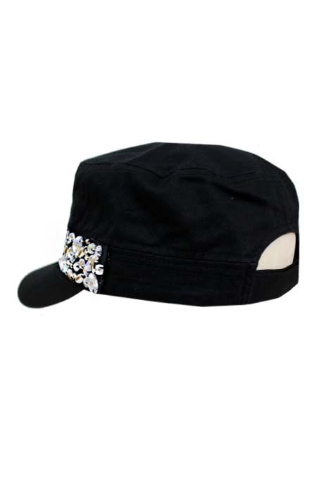 Bling Rhinestone Crystal Band Black Cadet Hat