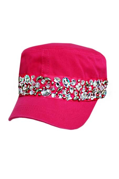 Bling Rhinestone Crystal Band Hot Pink Cadet Hat