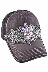  #HT-7400 Olive & Pique Bling Crystal Two Toned Baseball Hat - Black/Charcoal