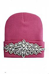 Clear Bling Colored Flower Crystal Long Beanie - Pink