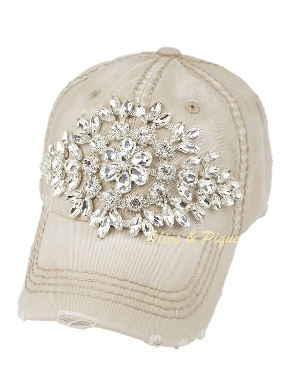 Olive & Pique Glitz Deconstructed Distressed Baseball Hat - Khaki