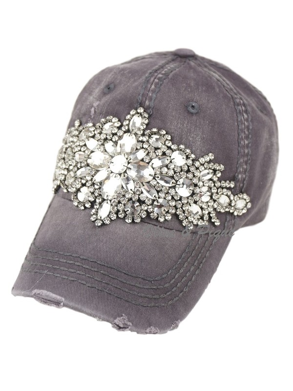 Olive & Pique Bling Glitz Distressed Baseball Hat - Charcoal
