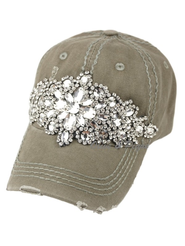 Olive & Pique Bling Glitz Distressed Baseball Hat - Olive