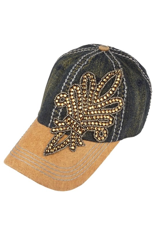 Rhinestone Fleur de Lis Two Tone Baseball Cap by Olive & Pique