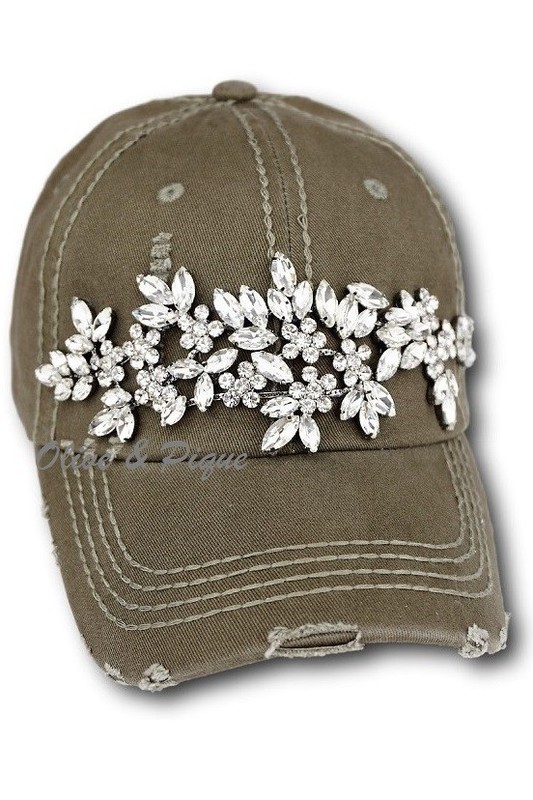 Glitz Distressed Baseball Hat by Olive & Pique - Olive