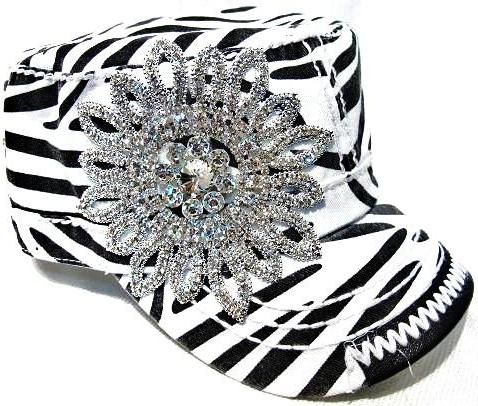 Olive & Pique Bling Flower Zebra Print Cadet Hat