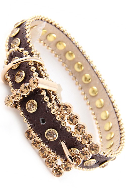 Brown/Gog Rhinestone Dog Collar