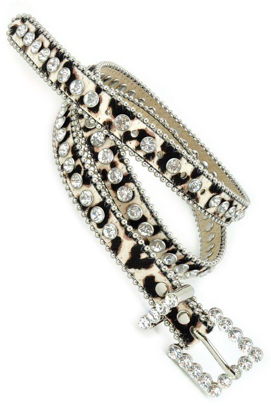 Bling Rhinestone Leopard Print Leather Belt