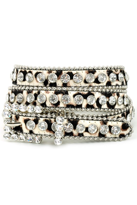 Bling Rhinestone Leopard Print Leather Belt