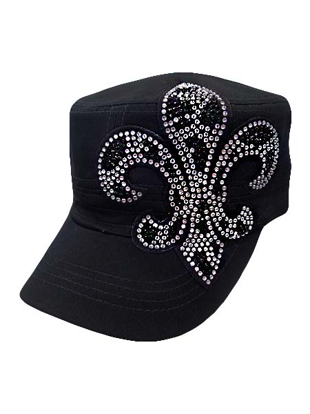 Leopard Fleur de Lis Rhinestone Cadet Cap