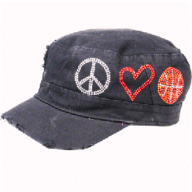 CADET CAP with Rhinestones - Peace, Love, BASKETBALL
