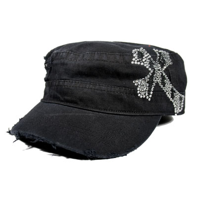 Black CADET CAP with Rhinestones - ZEBRA CROSS