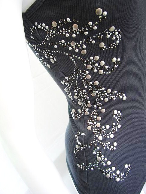 racerback ribbed tee w/ rhinestone blossom by olive & pique