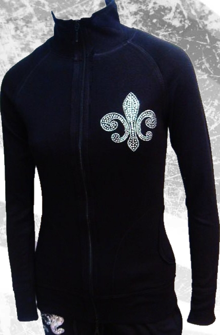 silver fleur de lis with rhinestone embellishment jacket