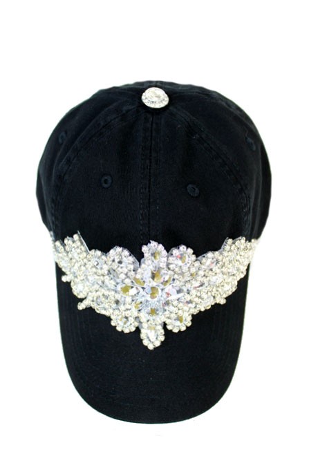 Rhinestone Bling Black Baseball Hat
