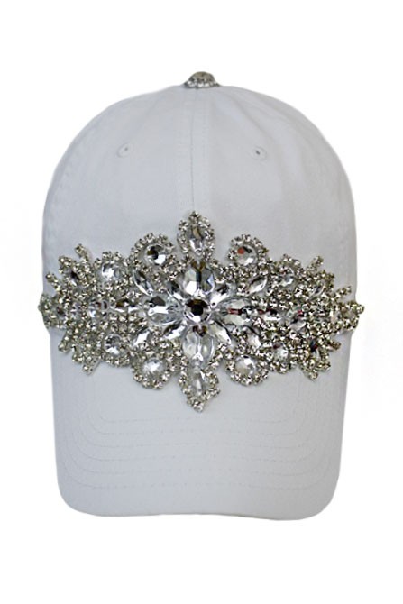 Rhinestone Bling White Baseball Hat