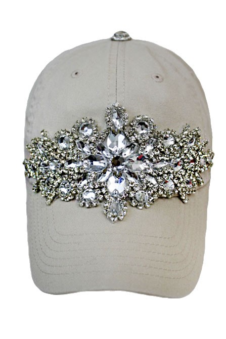 Rhinestone Bling Beige Baseball Hat