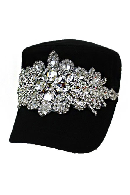 Bling Clear Crystal Flower Cadet Hat