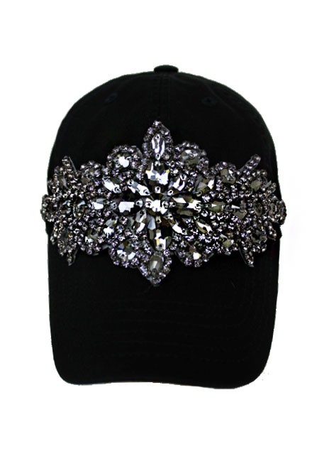 Bling Black Crystal Flower Baseball Hat
