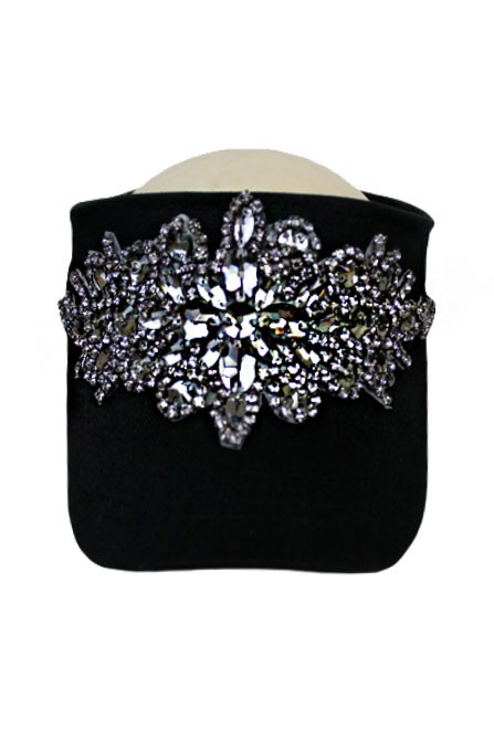 Bling Floral Black Crystal Rhinestone Visor Hat