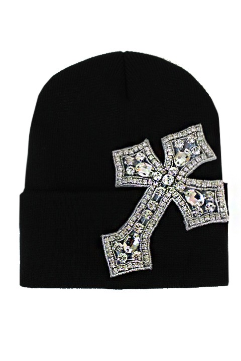 Bling Cross Crystal Rhinestone Long Beanie