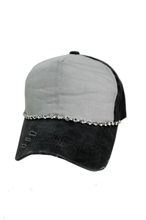 Crystal Rhinestone-Accented Two Tone Pigment Washed Distressed Baseball Hat