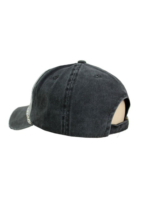 Crystal Rhinestone-Accented Two Tone Pigment Washed Distressed Baseball Hat