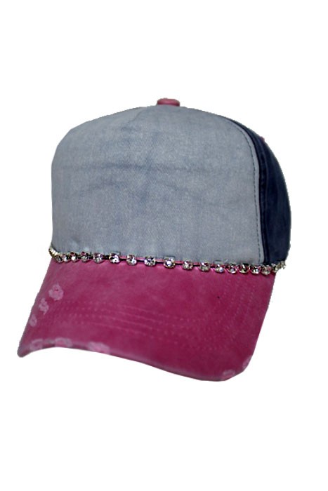 Crystal Rhinestone-Accented Three Tone Pigment Washed Distressed Baseball Hat