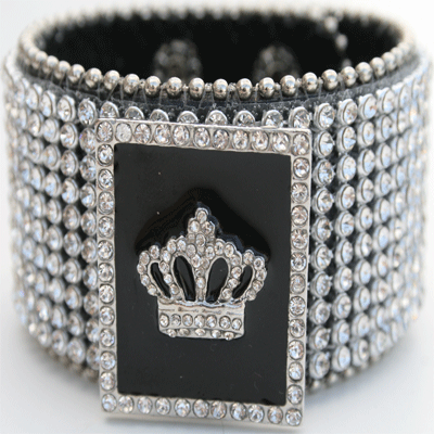 Rhinestone Leather Cuff/Bracelet - Crown