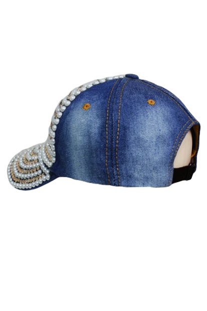 Faux Pearl and Gold Bling Studs Denim Baseball Hat