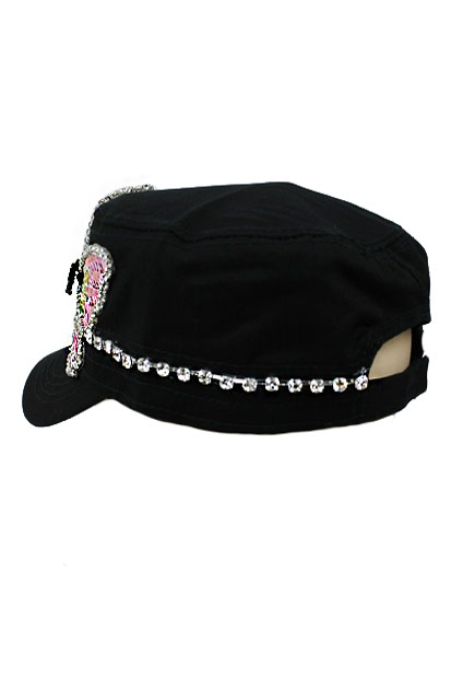 Rainbow Butterfly Sequins Patch Studded Cadet Hat