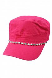 Lined Crystal Rhinestone Cap - Hot Pink
