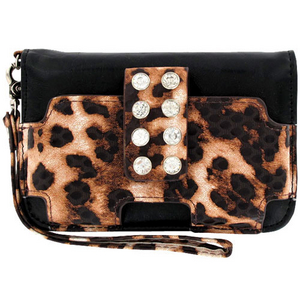 Black Wristlet with Leopard Cell Phone Pocket